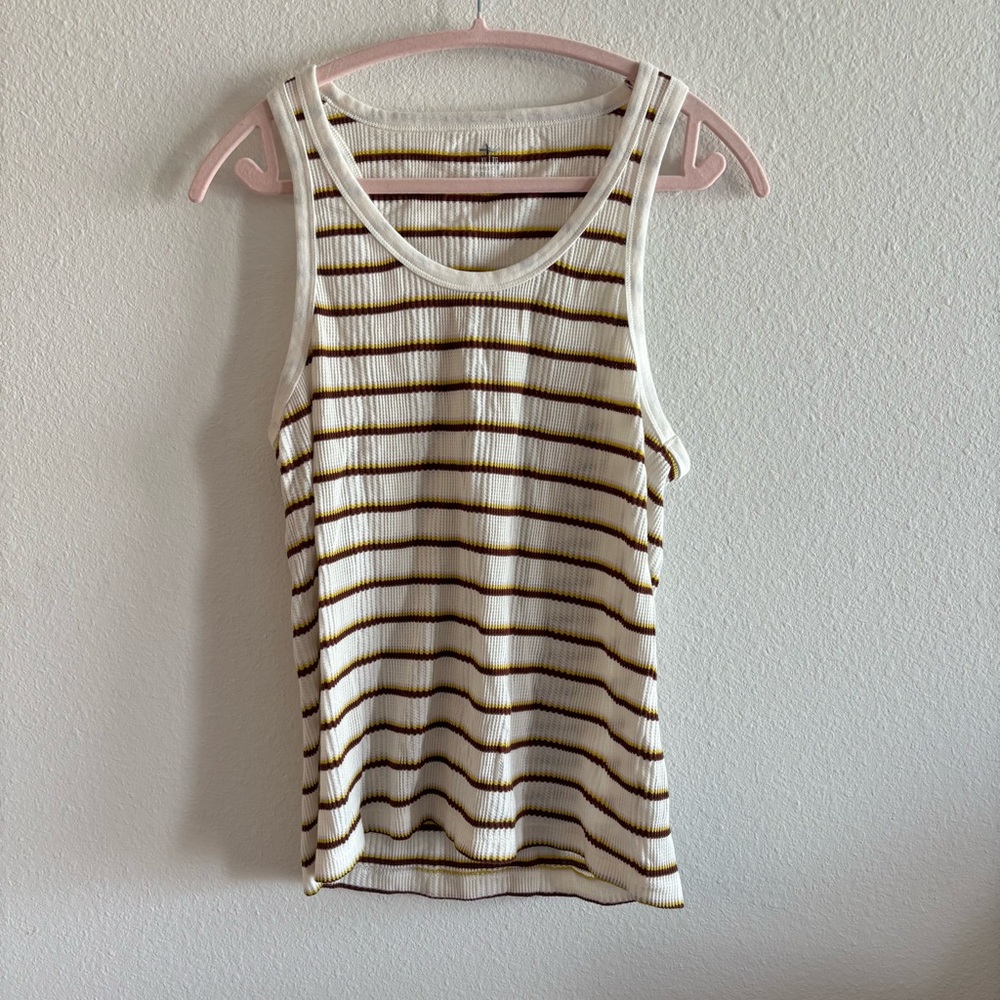 Aerie Waffle Knit Striped Cream Soft Full Length Tank Size XL
